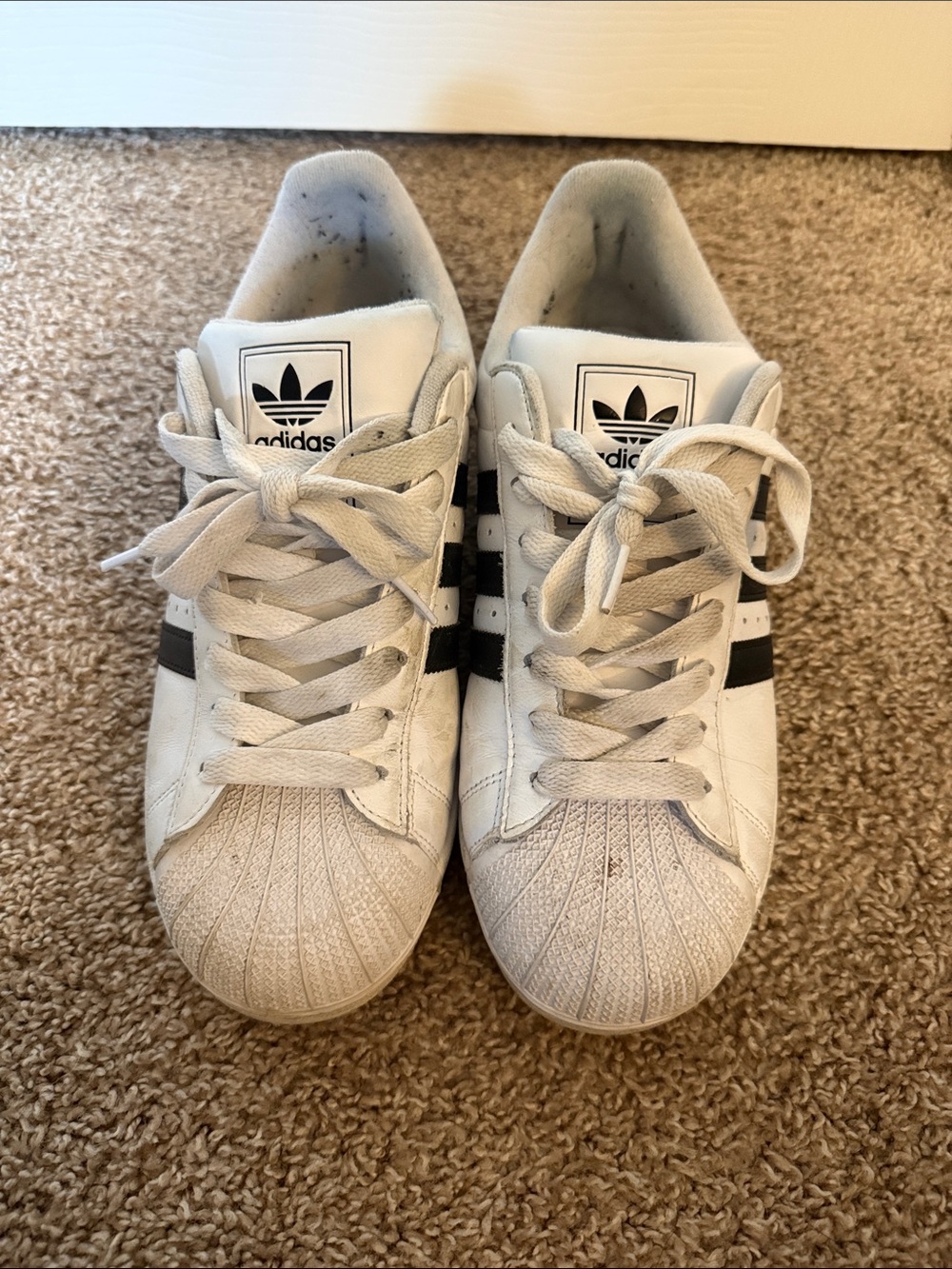 Adidas Superstar White and Black Low-Top Shell Toe Sneakers 9.5